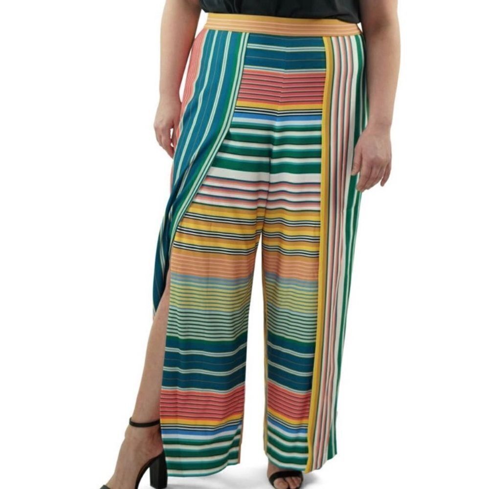 Maree Pour Toi Striped Pink and Green Slit Pants Sz 22